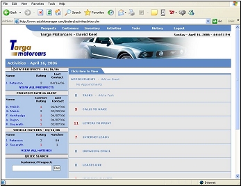 Activities Page for a Sales Person